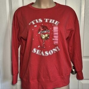 Rockin Around‎ Tis The Season Wine Sequin Red Long Sleeve Tee Shirt XXL New